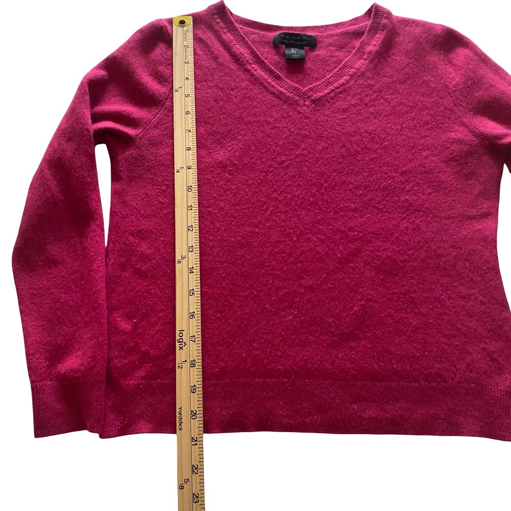 TAHARI Womens Pink V Neck 100% 2 Ply Cashmere Sweater Size L - Picture 5 of 5